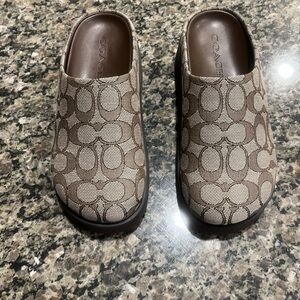 Coach Brown/Tan Signature Canvas Slip-On Clogs